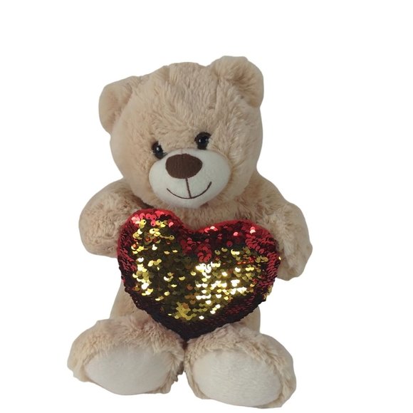 Midwood Flippable Sequin Heart Red/Gold Beige Teddy Bear Plush 12" Stuffed Anima - Picture 3 of 7